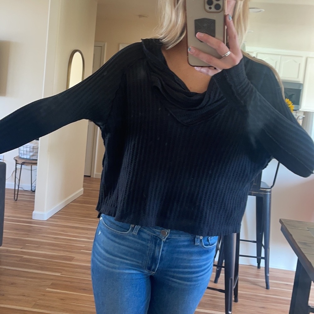 Free People Black long sleeve shirt with wide neck